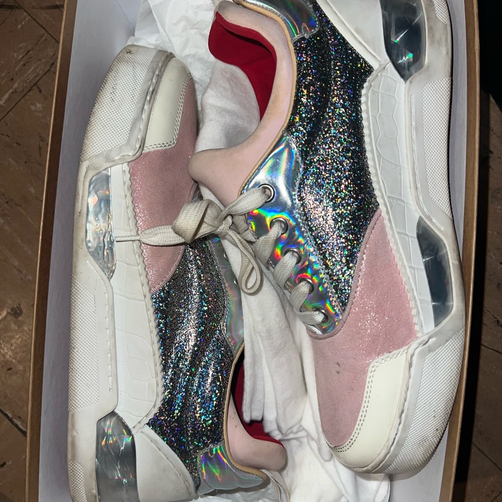 Christian Louboutin Pink and Silver Glitter Sneakers